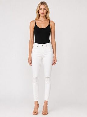 Banana Republic White Distressed Knee Skinny Ankle Stretch Jeans Size 30 (US 10)